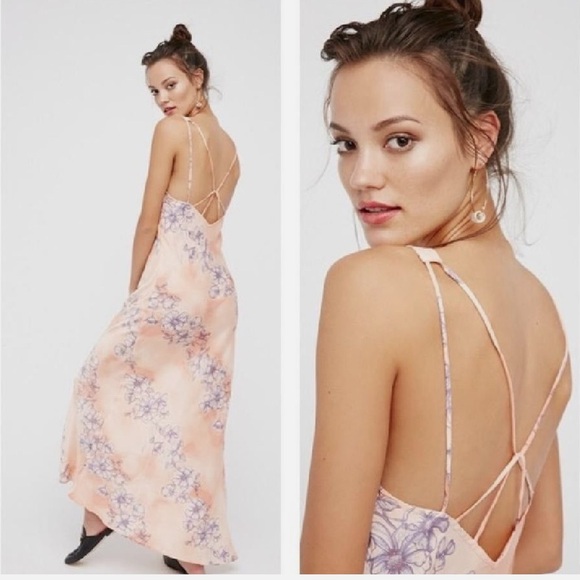 Free People Intimately Cassie Girl Slip Dress Orange & Blue Floral Sz M - Picture 3 of 12